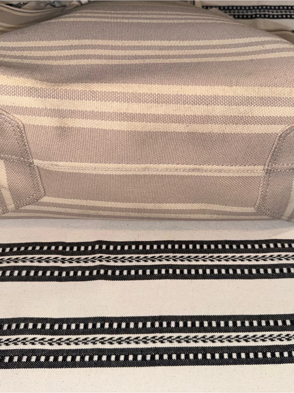 NWT kate spade Reversible Beige & Cream Striped Canvas/ Leather Tote w/ wristlet